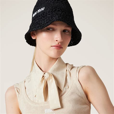 miu miu woven fabric hat|Black Woven Fabric Hat .